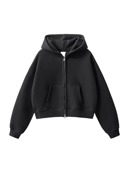 Women’s Plain-Fleeced Zip-Up Cropped Hoodie
