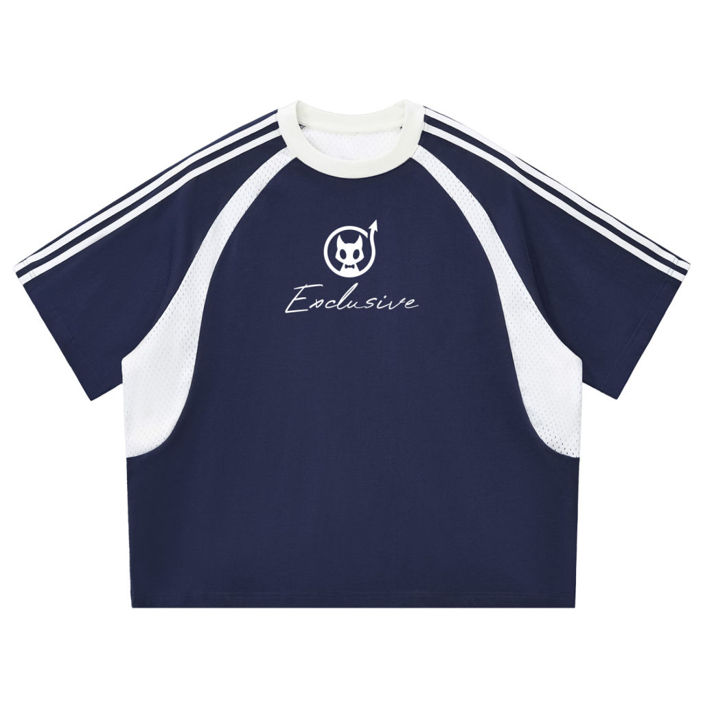 Contrast Stripes Panel Mesh T-shirt