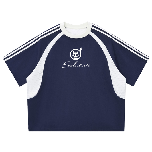 Contrast Stripes Panel Mesh T-shirt