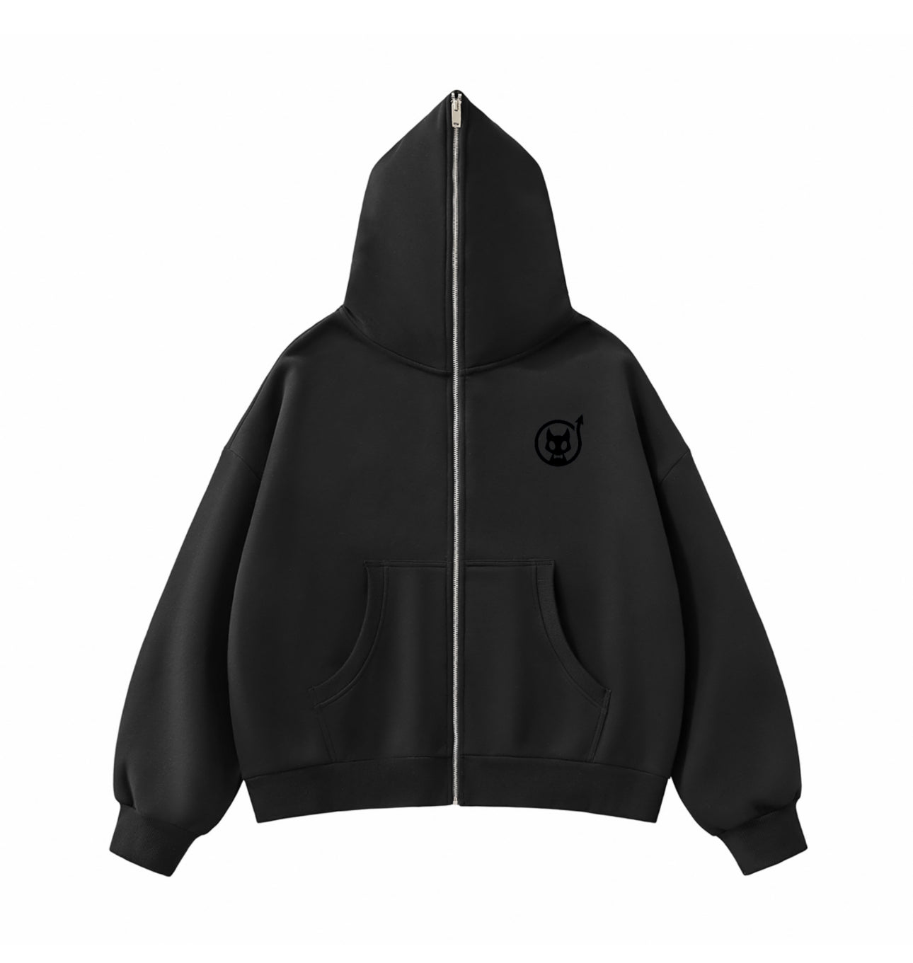 Blacky Logo Fleeced Full-Zip Boxy Hoodie