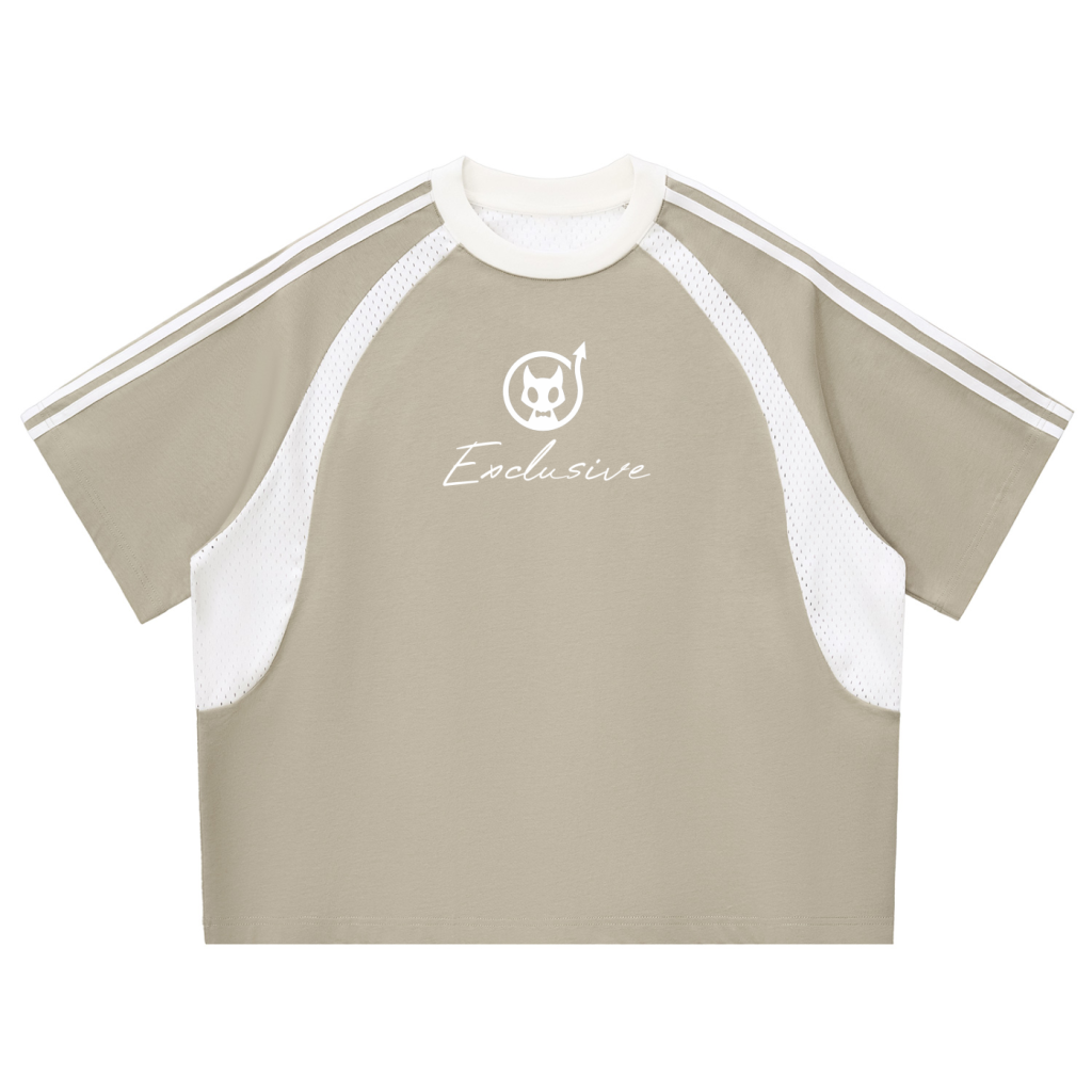 Contrast Stripes Panel Mesh T-shirt