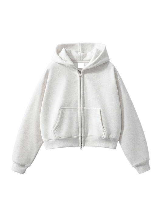 Women’s Plain-Fleeced Zip-Up Cropped Hoodie