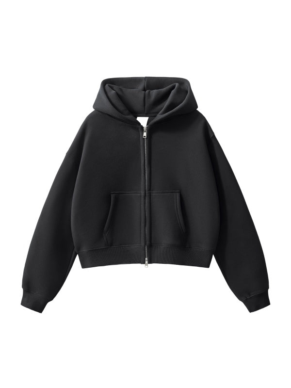 Women’s Plain-Fleeced Zip-Up Cropped Hoodie