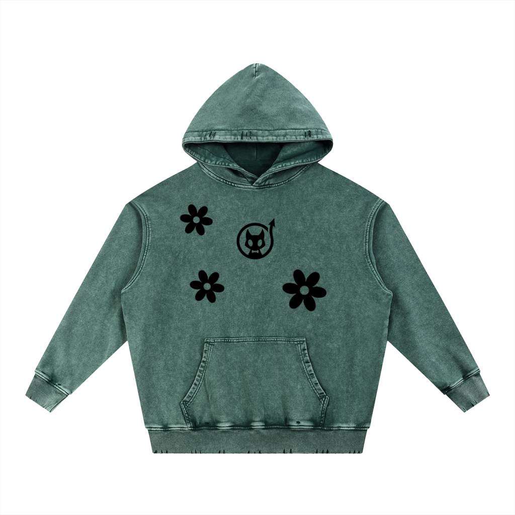 Blacky- Flowers Hand-Frayed Heavyweight  Hoodie