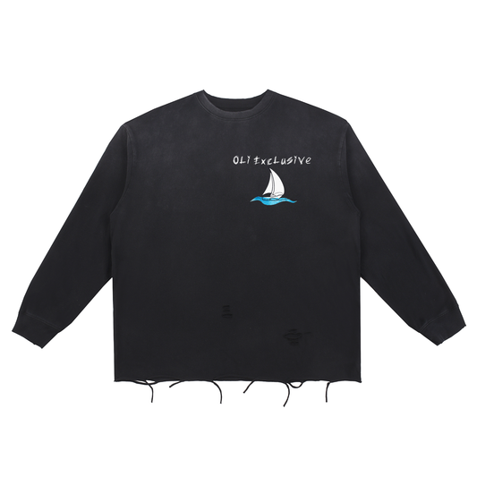 Snow Wash Raw Edge Cotton T-Shirt